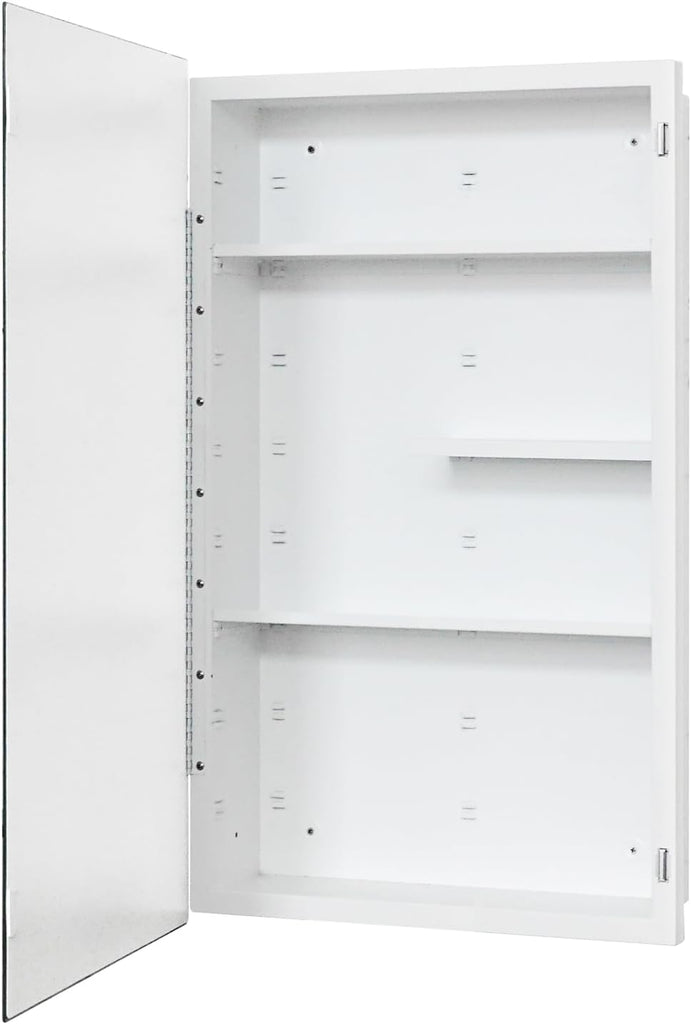 White Metal Medicine Cabinet, 18 x 30 Beveled Mirror, Surface Mount Storage | 18 x 30 Mirrored Medicine Cabinet with