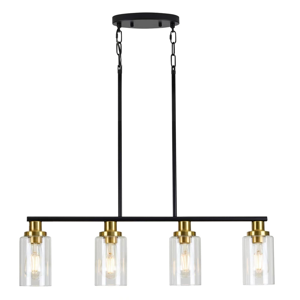 Island Lights, 4-Light Farmhouse Dining Room Light Fixtures Over Table, Matte Black and Gold Linear Chandeliers