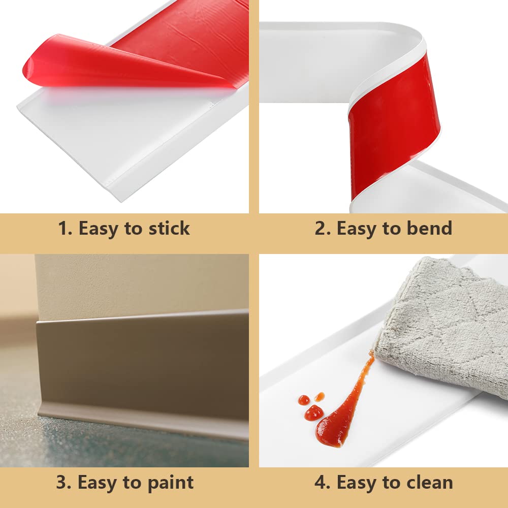 Flexible Baseboard Molding Trim, Self-Adhesive Design Vinyl Wall Base, Peel and Stick Rubber Wall Base Moulding Trim