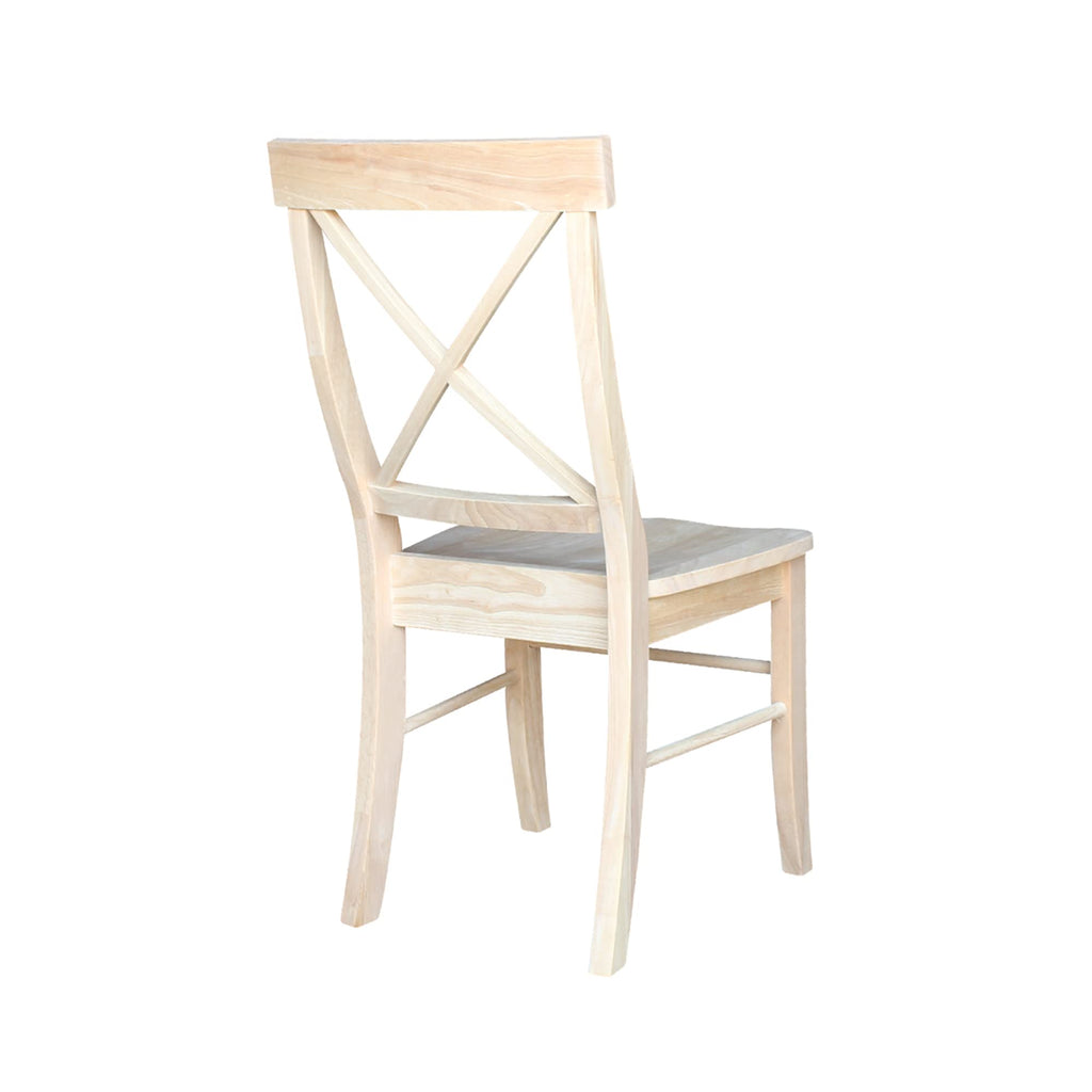 Set of 2 X-Back Solid Wood Chairs, Unfinished