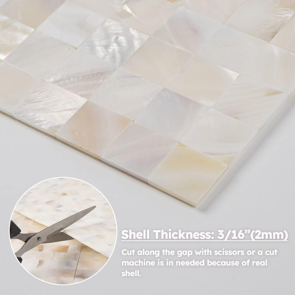 Mother of Pearl Peel and Stick Backsplash Sqaure Mosaic Tile Bathroom Wall Decor Pack of 6 Sheets