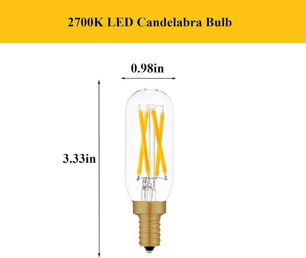 T6 LED Bulb Candelabra Dimmable 4W 2700K E12 Edison Bulb