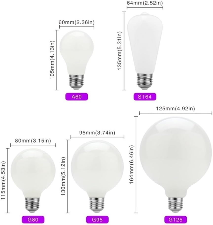 Indoor Lighting, Pack of 1, LED Light Lamp E27 AC85V-265V 5W A60/ST64/G80/G95/G125 Milky Glass Edison Globe Ball