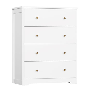 White Dresser with 4 Drawers, 29" W Chest of Drawers, Wood Dresser | Modern 4 Drawers Dresser, Space-Saving Vertical