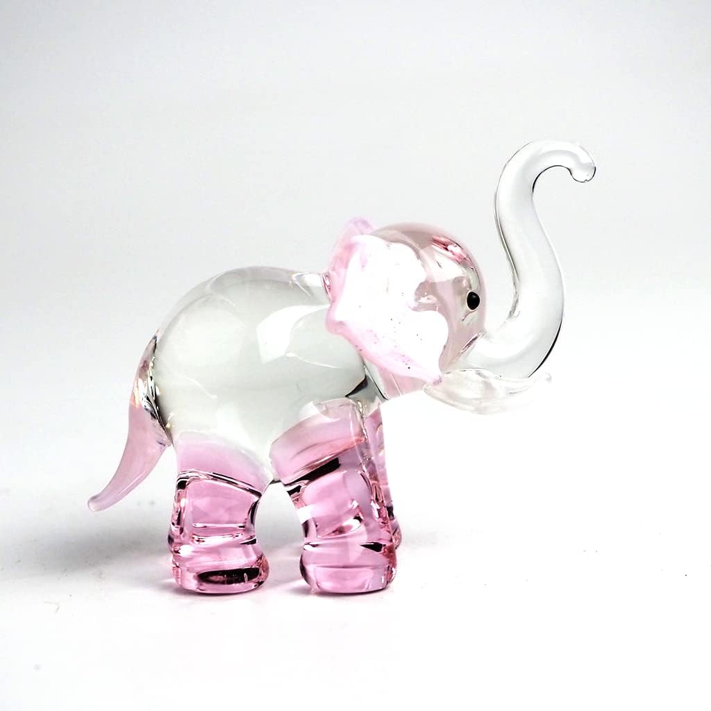 Lucky Elephant Figurines Pink Hand Blown Art Glass Collectible Animal Ornament Gift Decor, 1.5 x 2.5 x 1.8 inches
