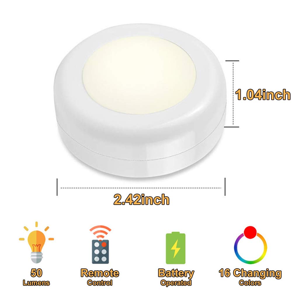 Wireless 16 Color Changing LED Puck Light 12 Pack LED Under Cabinet Lighting Closet Light Battery Powered Night