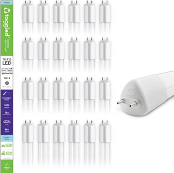4FT T8 LED Tubes, 16W, 5000K, Dimmable, Type B, 24 Pack (24 Tubes)