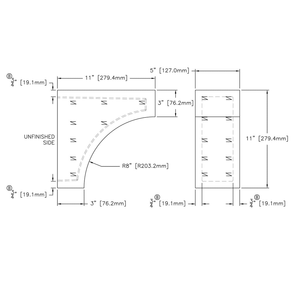 5" W x 11" H x 11" P Premium Architectural Corbel, Wood-Grained Cove