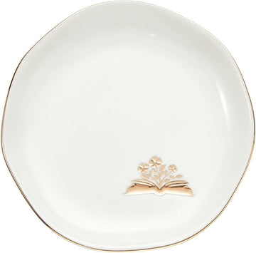 Book Lovers Gifts for Women, 4.75" Ceramic Jewelry Ring Dish Tray