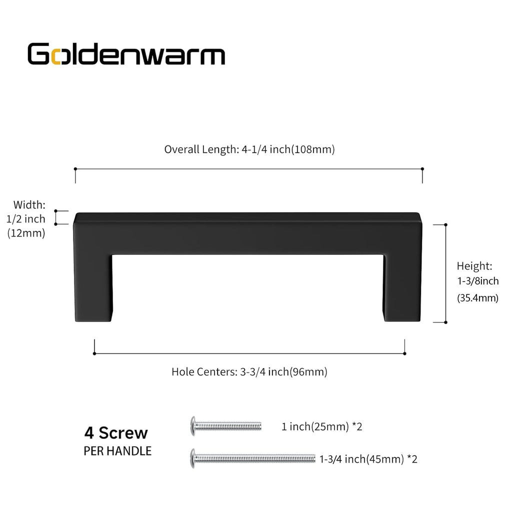 50 Pack 3-3/4" Black Kitchen Cabinet Handles Drawer Pulls