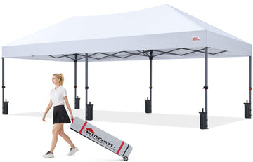 10x20 Durable Pop Up Canopy Tent with Roller Bag, White