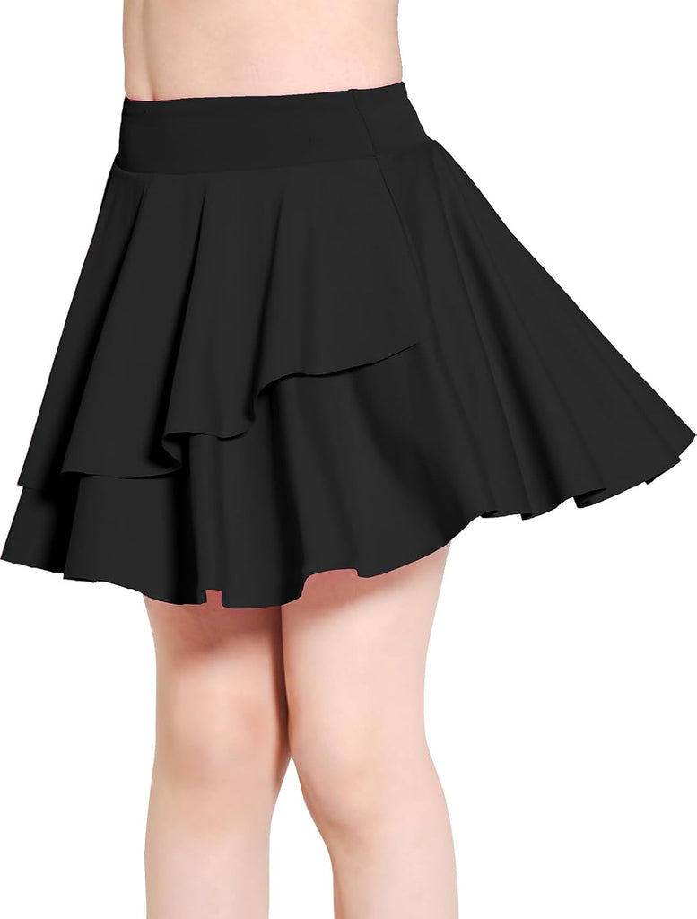 Girls Tennis Skirts Layered Ruffle Athletic Flowy Skirts with Pocket Skorts for Girls