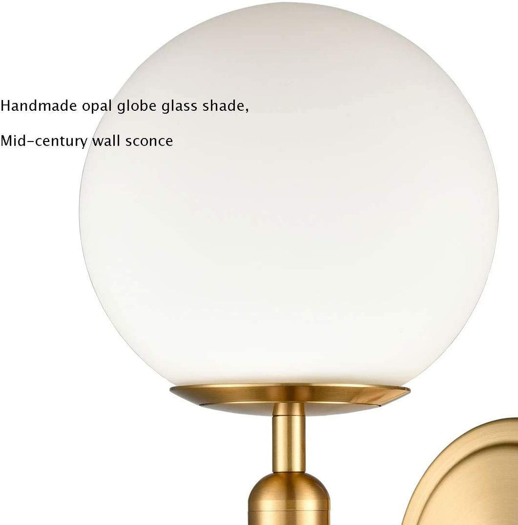 Mid-Century Modern Wall Sconce with Gold Globe Glass Set of 2