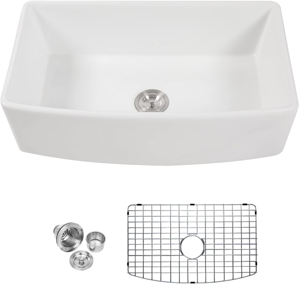 33x19x10 Inch White Farmhouse Kitchen Sinks Apron Front Flat Fireclay Porcelain Ceramic Farmers Single Bowl Farmer