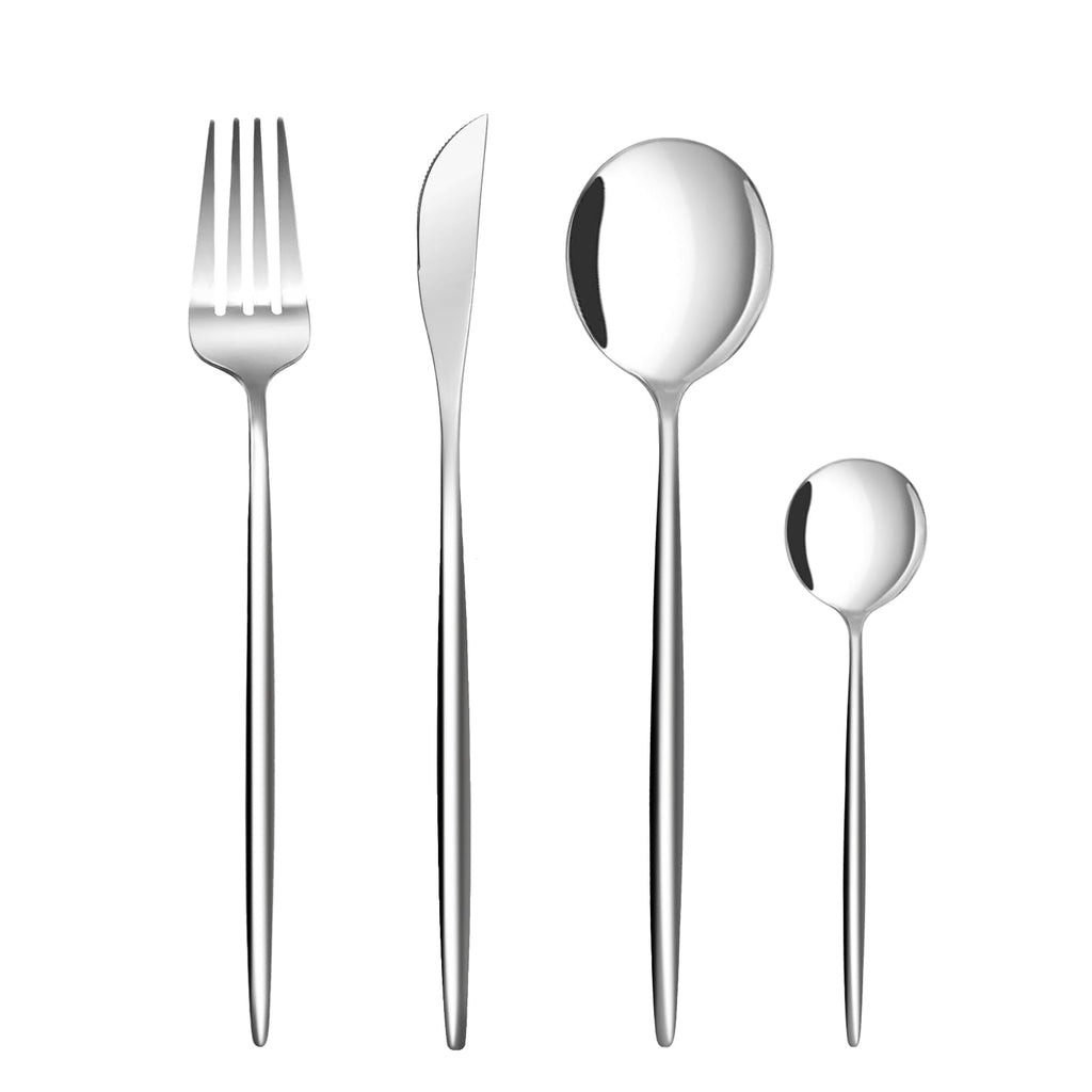 24-Piece Silverware Set, Stainless Steel Flatware Set for 6, Fork Spoon Knife Set, Home Dinnerware Tableware Set for