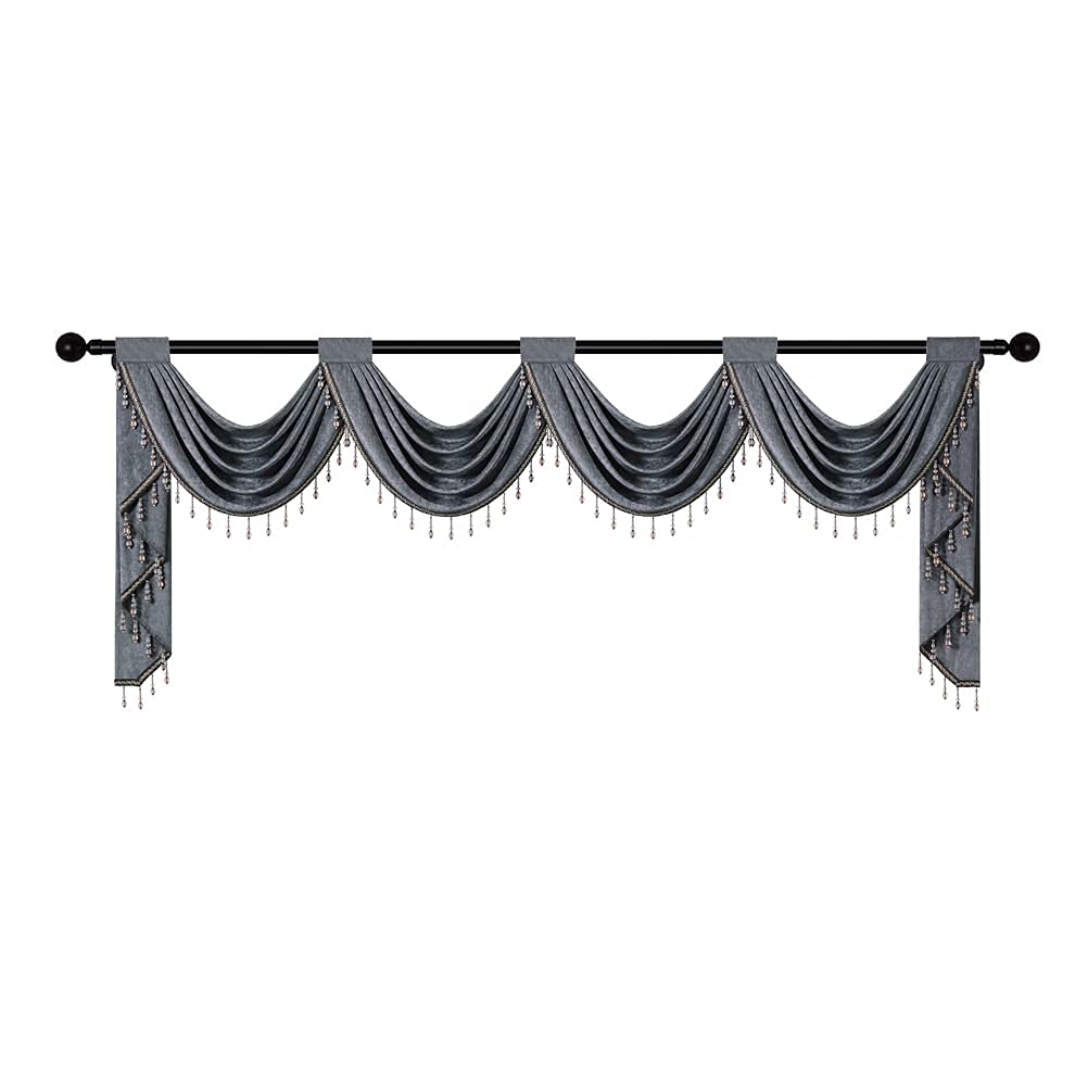 Grey Chenille Waterfall Valance 4 Hollow Swags Curtain Valance, Rod Pocket, 1 Panel