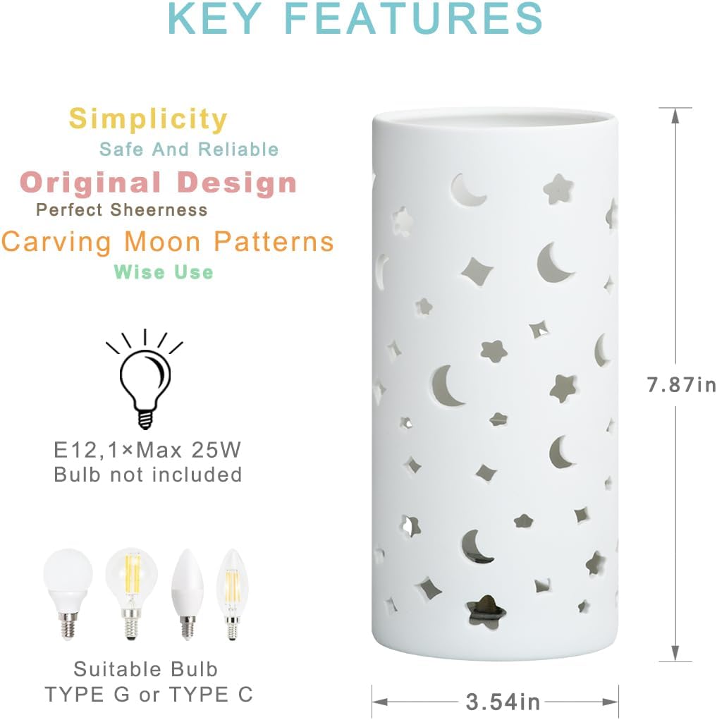 Dana White Modern Ceramic Moon Carving Table Lamp,Kids Night Ceramic Table Lamp,Φ3.54×H7.87IN,Bulb Excluded