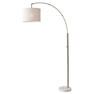 Floor Lamp, Marble & Off-White Linen, Adjustable, 73.5"