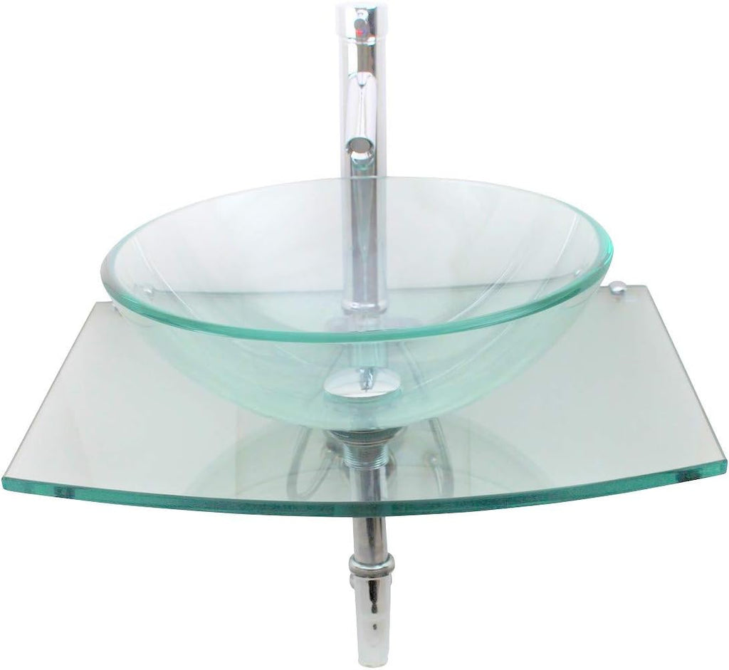 Renovators Supply Manufacturing Halo Glass Wall Mount Bathroom Sink 23 3/4 in. Tempered Glass Round Wall Hung Vessel