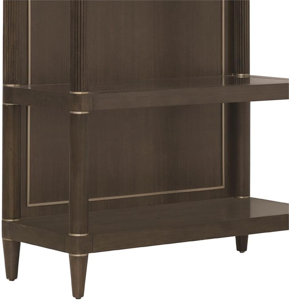 Open Shelf Etagere, 42 in W x 18 in D x 78 in H, Piano Brown Eucalyptus Wood Veneer, 4 Shelves, Glass and Wood
