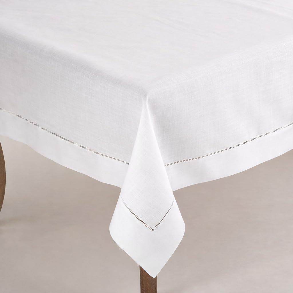 Classic Solid Color Hemstitch Border Table Linen for Dining Table, Banquet, Wedding, Family Dinner, White, 40 x40