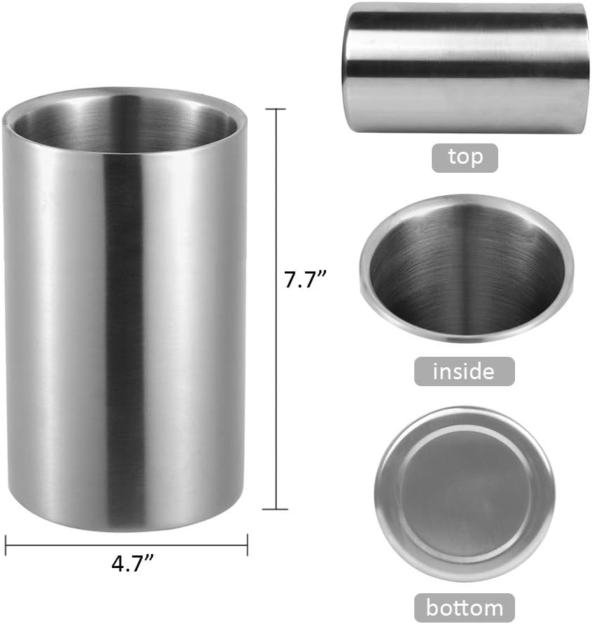 Wine Chiller Bucket, Stainless Steel Double Wall Wine Cooler Bucket, Keeps Cold for Hours Wine Bottle Cooler Chiller