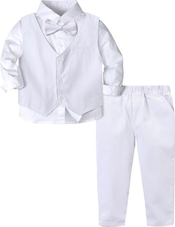 Toddler Boy Formal Suit 4pcs Vest, Shirt, Pants, Bow Tie
