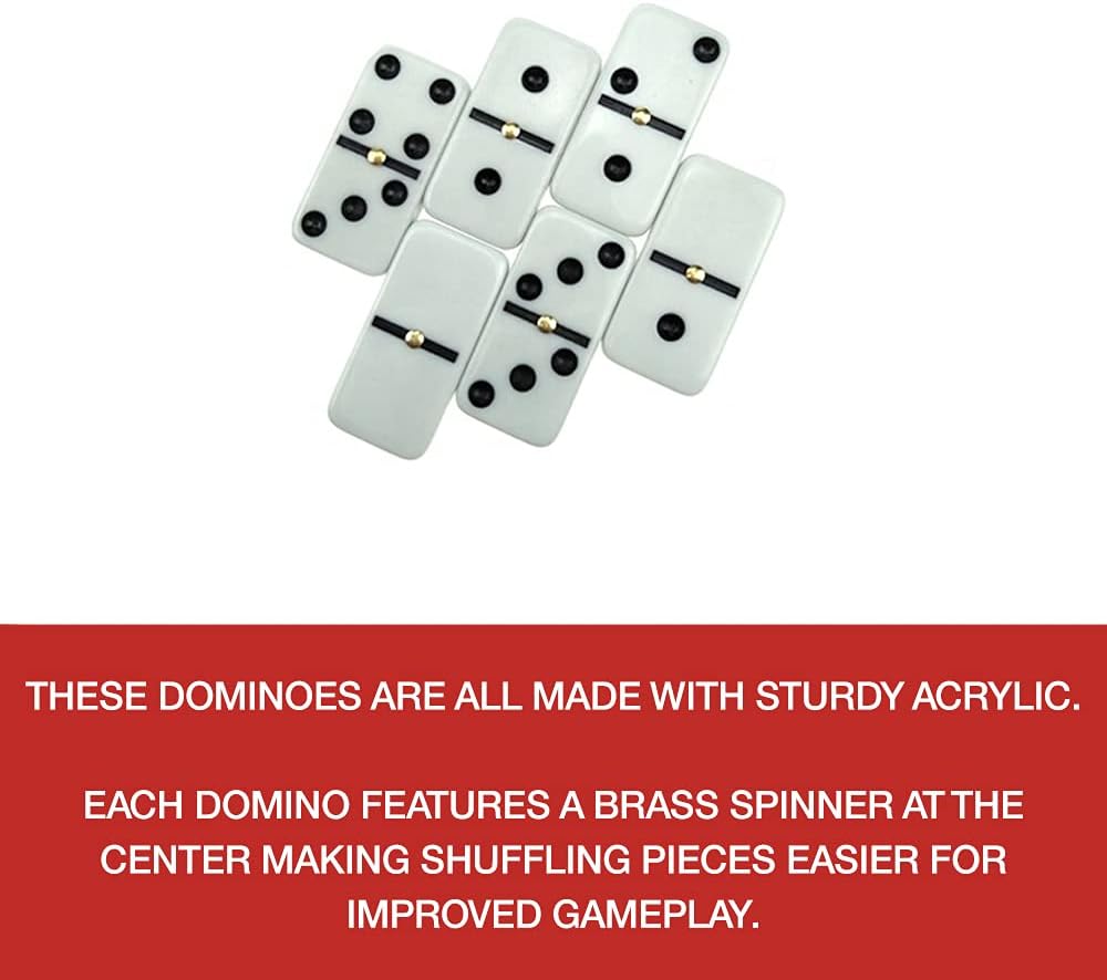 Hand Crafted Double 9 Dominoes Set with Wooden Storage Box - 55 Piece Set - Dominoes Feature Brass Spinners