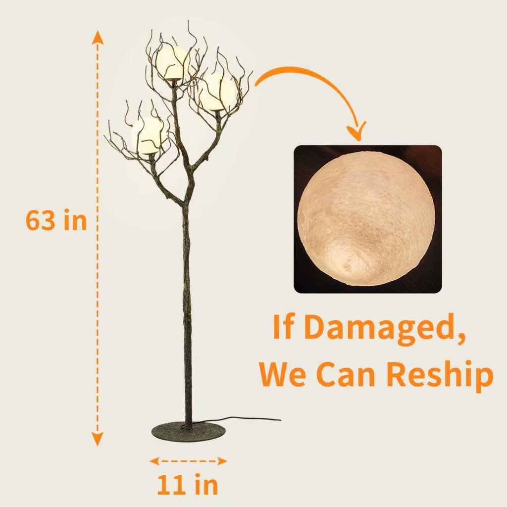 Tree Branch Floor Lamp, 3-Light Gothic Moon Branch Floor Lamp, Wood Grain Resin & Metal Base for Farmhouse, Bedroom