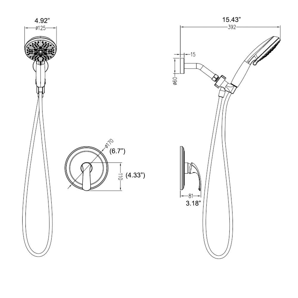 Single-Handle Shower Faucet Set Black - Matte Black Shower Head and Handle Set, Shower Trim Kit with 7 Modes Handheld