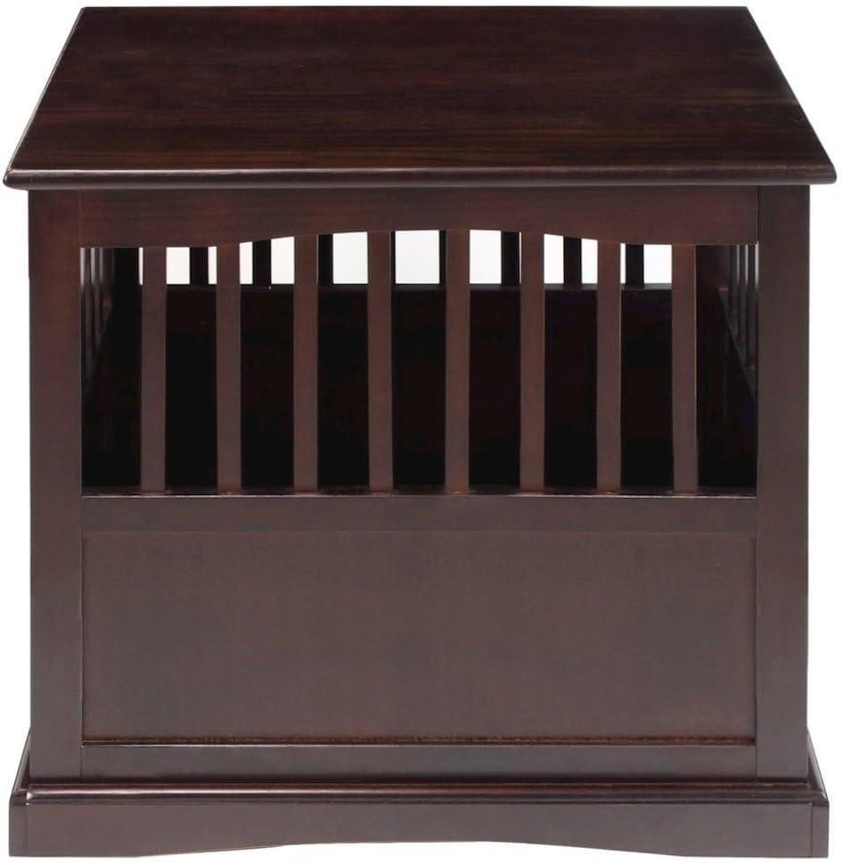 Brown Dog Crate End Table, Solid Wood Dog Furniture Crate with Lockable Gate, Stylish Dog Kennel Furniture for Indoor