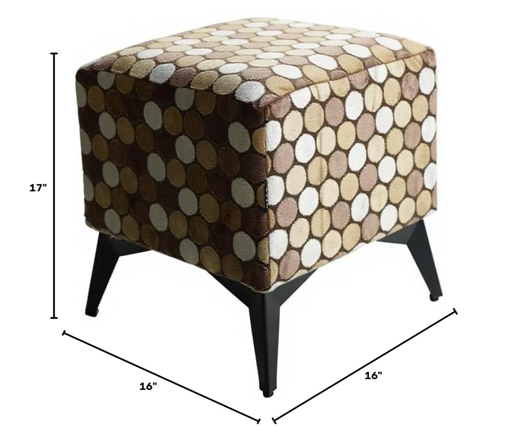 Neutral Dot Print Ottoman, Fabric Footstool, Farmhouse Style
