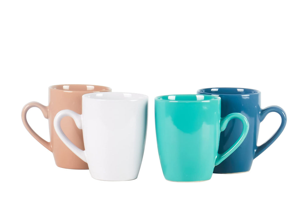 Color Wave Stoneware 16pc Dinnerware Set, Earth Paint Mixed Colors of White, Beige, Turquoise and Dark Blue