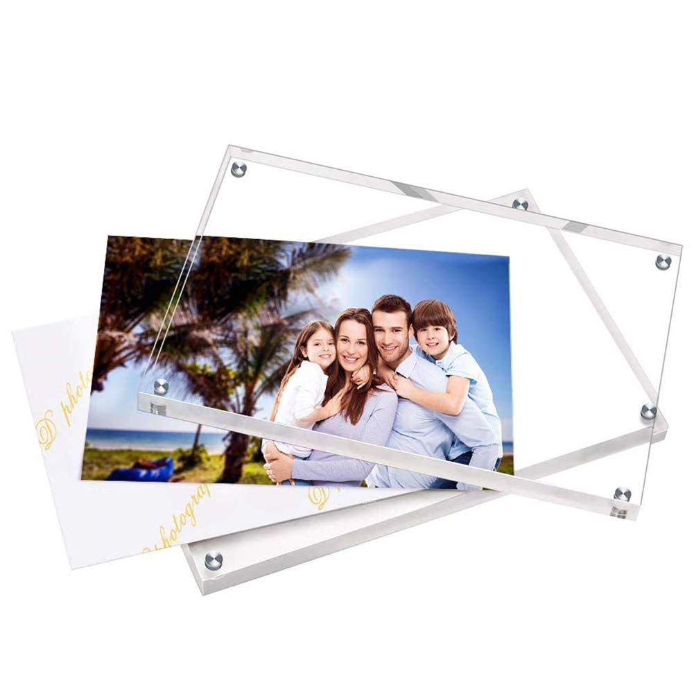 Acrylic Frame, 2 Pack 4x6 Acrylic Picture Frames, 20mm Thicker Frameless Clear Frame Double Sided Magnetic Frame