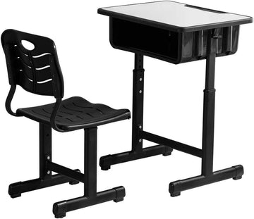 Student Desk and Chair Combo, Height Adjustable School Desk and Chair Workstation with Drawer, Pencil Grooves