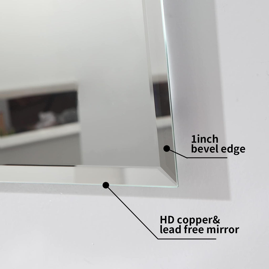 Beveled Mirror 40x32 Frameless Bathroom Wall Mirror Shatterproof