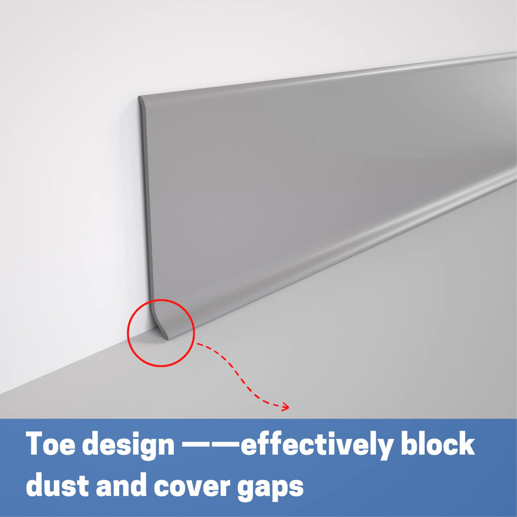 Peel and Stick Rubber Baseboard Trim, 4 Inch x 60 Feet, Gray, S100