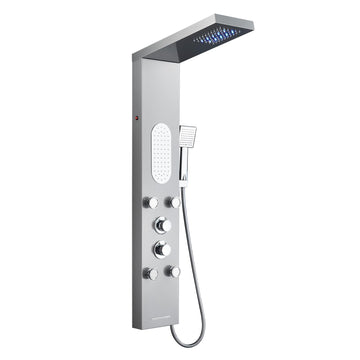 5-Function LED Shower Panel Tower System 4 Jets Stainless Steel