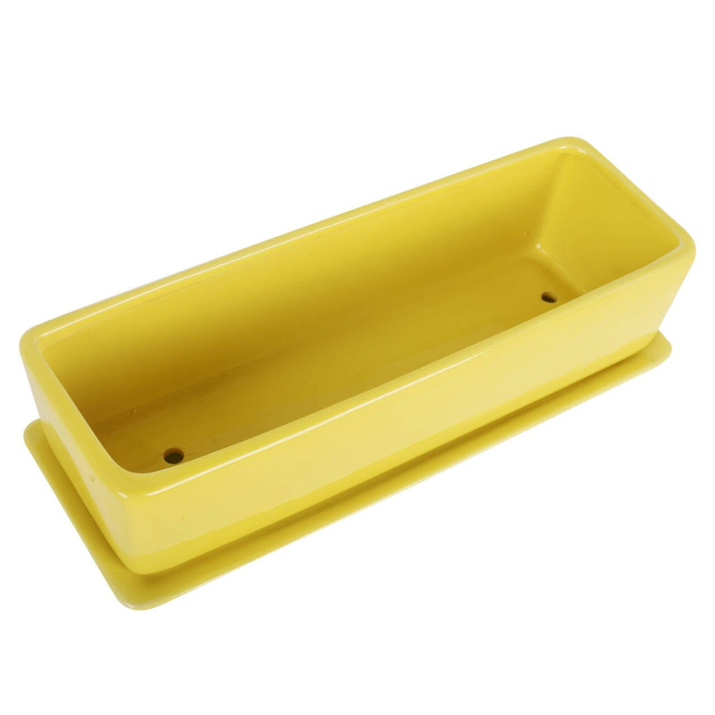 14 Inch Rectangular Modern Minimalist Ceramic Succulent Planter Pot - Window Box with Saucer, Office Desktop Potted