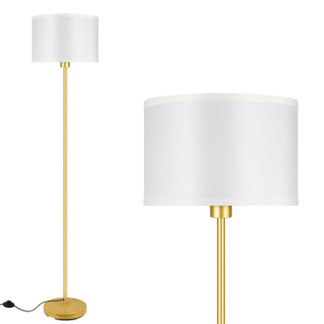 Gold Floor Lamp, 58" Bedroom Floor Lamp with White Linen Shade, Foot Pedal Switch, Samll Freestanding Lamp(Bulb Not