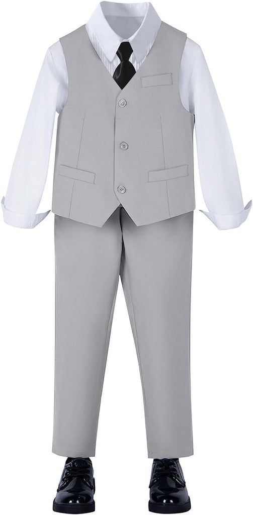 Toddler Boys Formal Suits Set,Vest Pants Dress Shirt and Tie for Kids Boy Wedding Ring Bearer Oufit