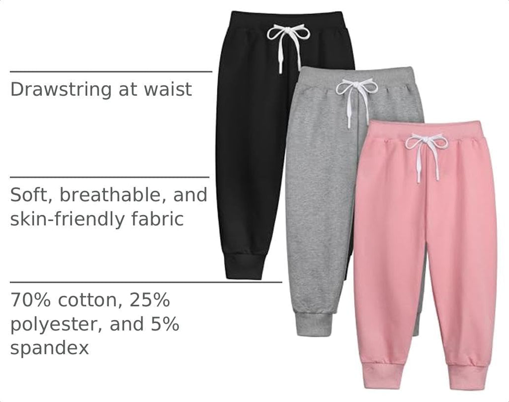 3 Pack Toddler and Girls Sweatpants Kids Cotton Joggers Pants
