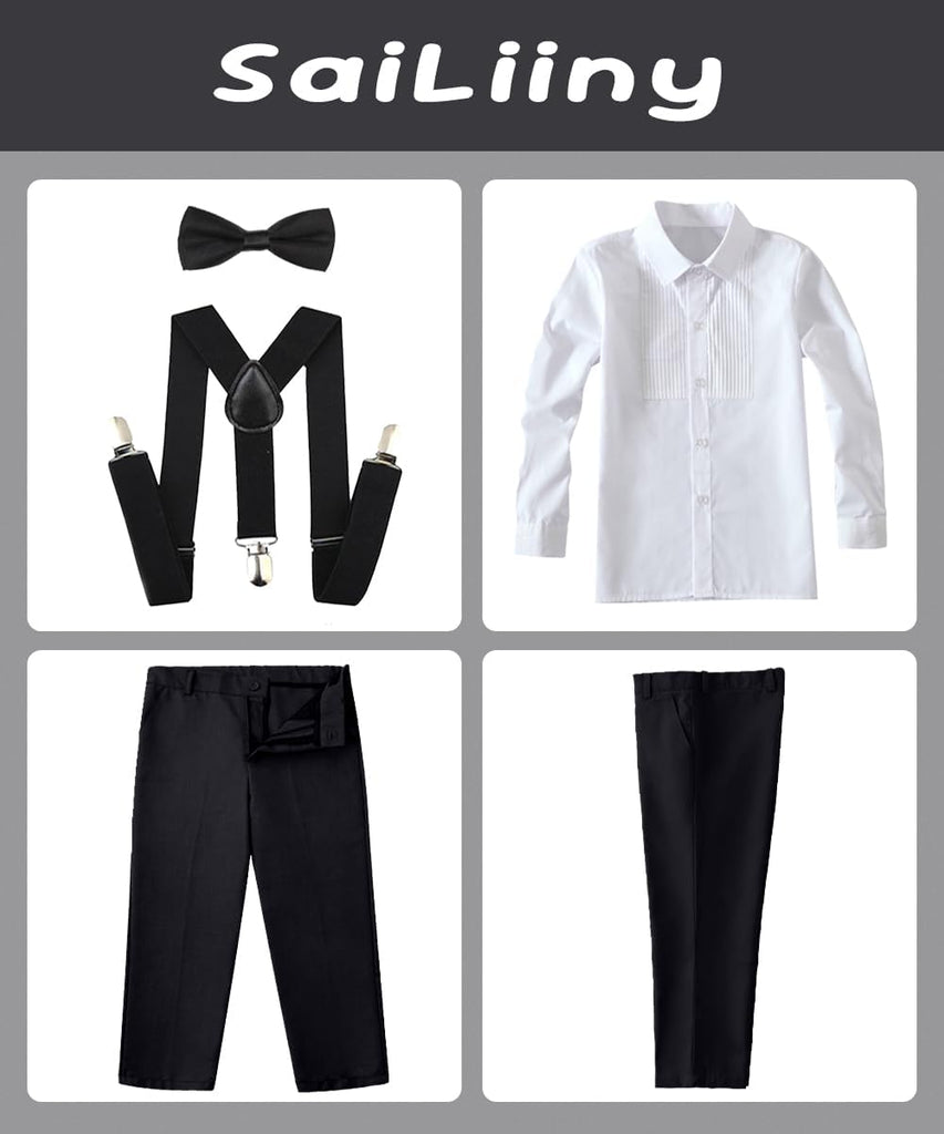 Boys Dress Pants Suit Set Formal Suits for Kids Wedding Suspenders Outfits