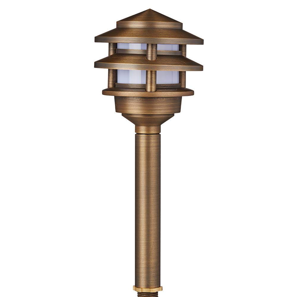 12V 3-Tier Brass Pagoda LED Path Light 4-Pack Expansion Kit (Bronze)