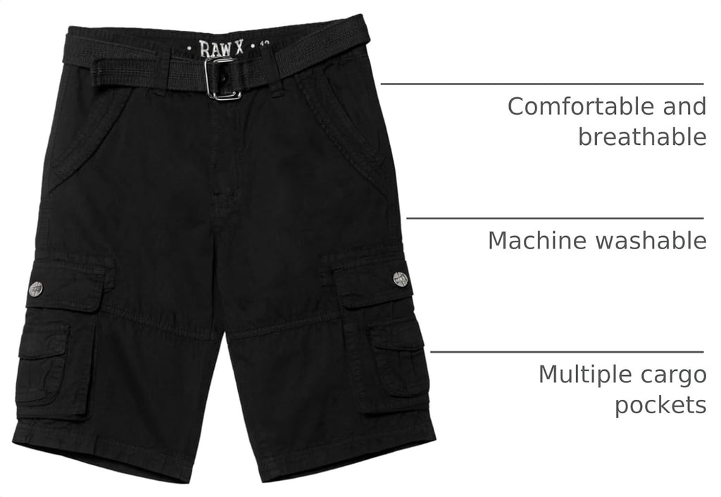 Boys Cargo Shorts | 100% Cotton Belted Twill Cargo Shorts for Kids, Teen & Youth