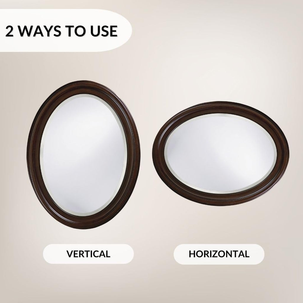 George Oval Chocolate Brown Wall, Oval Bevelled Hanging Wood Framed Vanity Mirrors Decor, Living Room, Bathroom