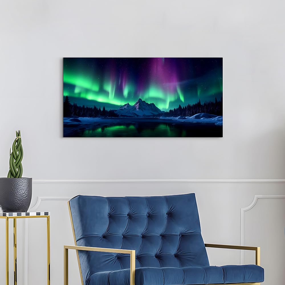 A Borealis Canvas Wall Art: Northern Lights Picture Bedroom Living Room Painting Print Artwork Home Office Decor