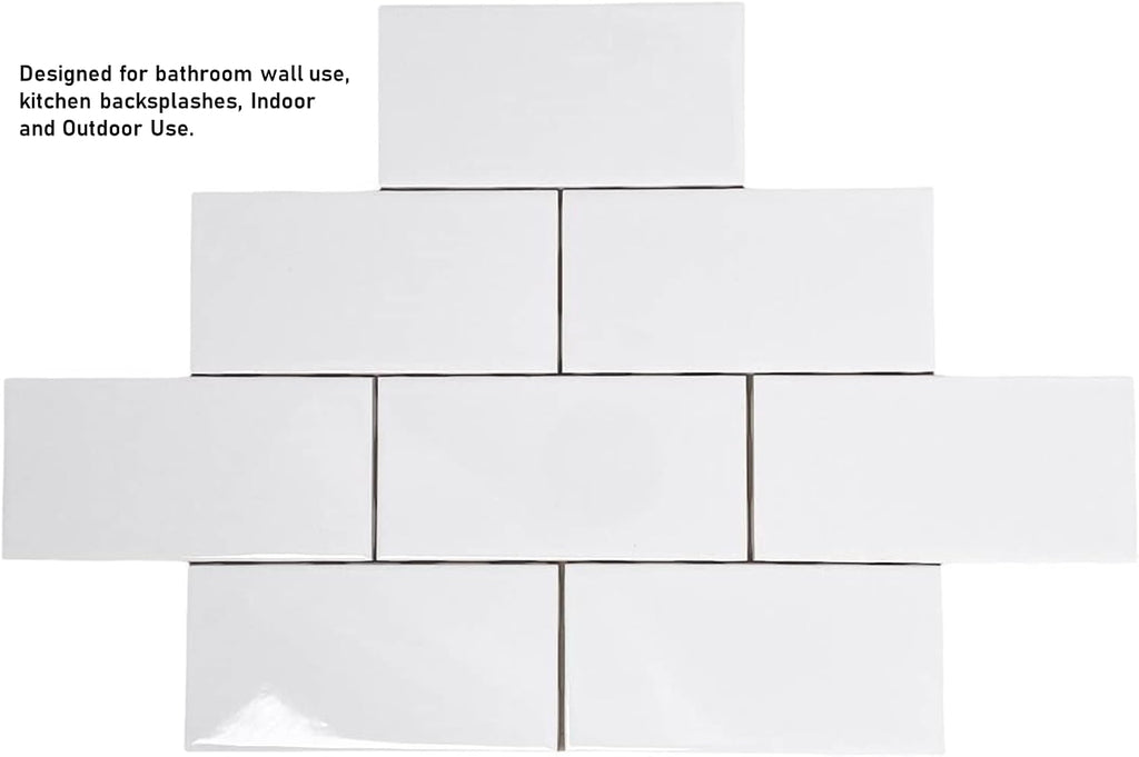 White Ceramic 3x6 Glossy Subway Wall Tile Backsplash Shower, Accent Decor, Fireplace (80 Pieces - Box of 10 sq.ft.)