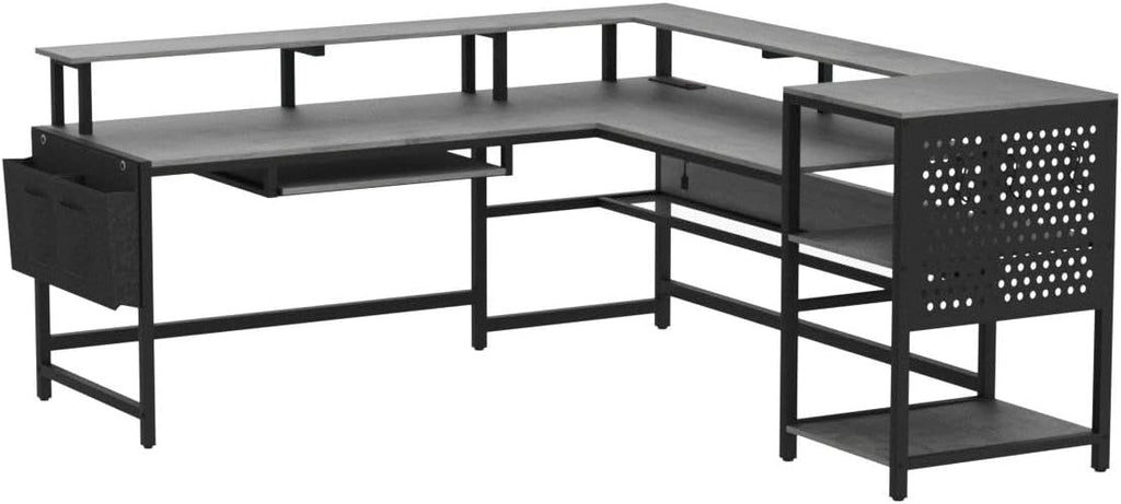 L Shaped Gaming Desk, Convertible 96" Home Office Desk or Corner Desk, L Shaped Table with Power Outlets & LED Strip