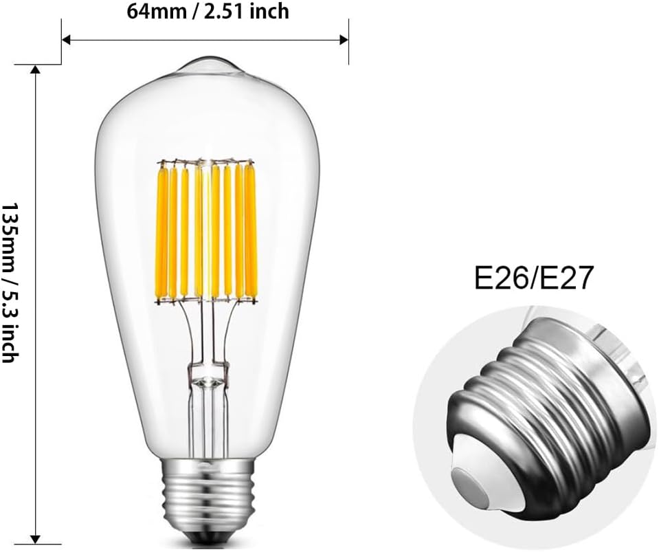 Vintage ST64/ST21 10W LED Edison Bulbs LED Filament Bulb 100W Equivalent Dimmable 2700K Warm White 900LM, Bulbs
